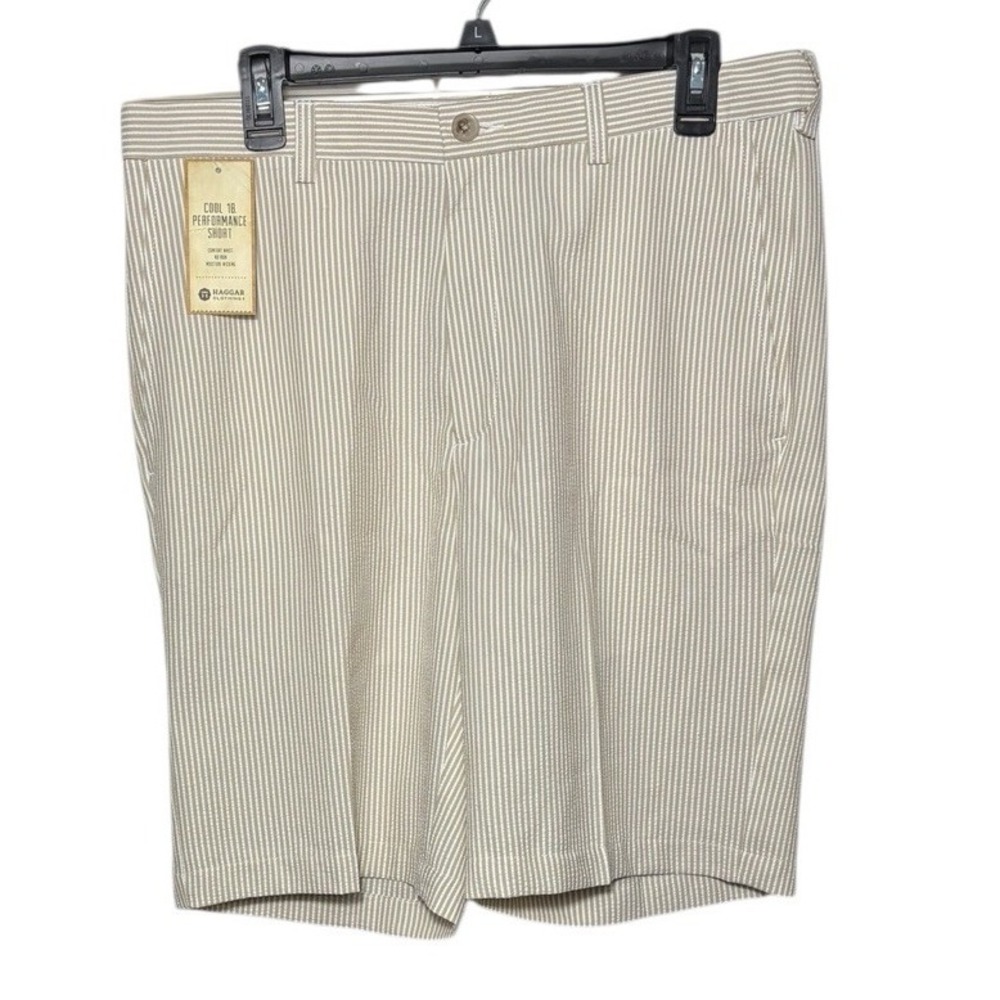 Haggar‎ Cool 18 Performance Short Beige Seersucker Men's Size 34 Golf Outdoor